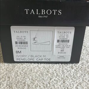 Talbots Black and Ivory Cap Toe Flats